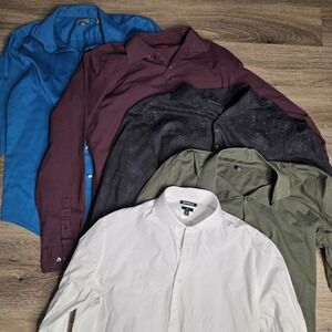 Mens Slim Fit Button Down Shirt Bundle 5pc Express Van Heusen J Ferrar L 16-16.5